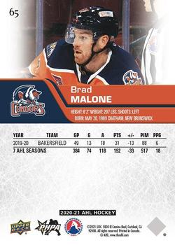 2020-21 Upper Deck AHL #65 Brad Malone Back