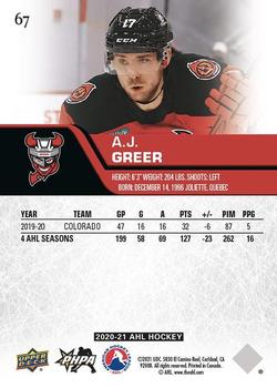 2020-21 Upper Deck AHL #67 A.J. Greer Back