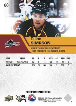 2020-21 Upper Deck AHL #68 Dillon Simpson Back