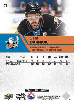 2020-21 Upper Deck AHL #71 Sam Carrick Back