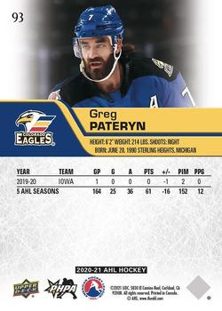 2020-21 Upper Deck AHL #93 Greg Pateryn Back