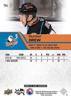 2020-21 Upper Deck AHL #94 Hunter Drew Back