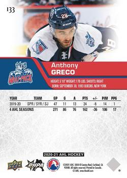 2020-21 Upper Deck AHL #133 Anthony Greco Back