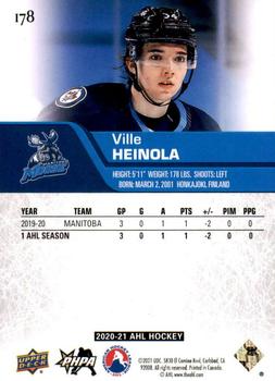 2020-21 Upper Deck AHL #178 Ville Heinola Back