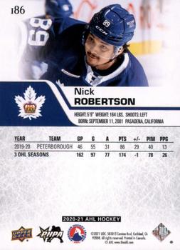 2020-21 Upper Deck AHL #186 Nick Robertson Back