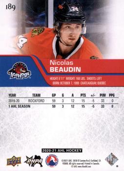 2020-21 Upper Deck AHL #189 Nicolas Beaudin Back