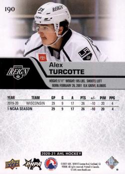 2020-21 Upper Deck AHL #190 Alex Turcotte Back