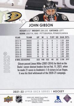 2021-22 Upper Deck #3 John Gibson Back