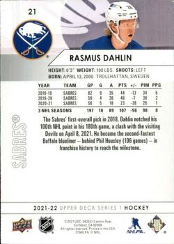 2021-22 Upper Deck #21 Rasmus Dahlin Back