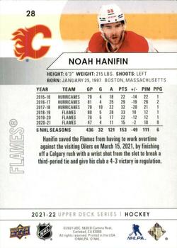 2021-22 Upper Deck #28 Noah Hanifin Back