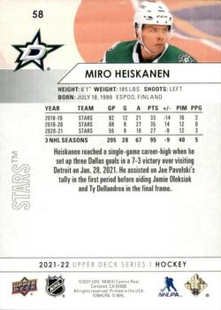 2021-22 Upper Deck #58 Miro Heiskanen Back