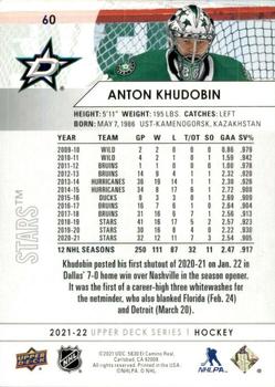 2021-22 Upper Deck #60 Anton Khudobin Back