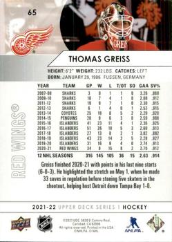 2021-22 Upper Deck #65 Thomas Greiss Back