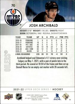 2021-22 Upper Deck #70 Josh Archibald Back