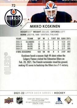 2021-22 Upper Deck #72 Mikko Koskinen Back