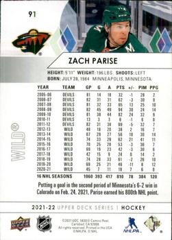 2021-22 Upper Deck #91 Zach Parise Back