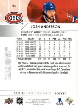 2021-22 Upper Deck #95 Josh Anderson Back