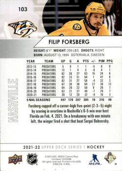 2021-22 Upper Deck #103 Filip Forsberg Back