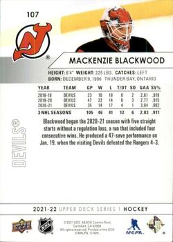 2021-22 Upper Deck #107 Mackenzie Blackwood Back