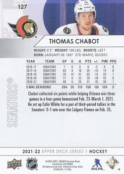 2021-22 Upper Deck #127 Thomas Chabot Back