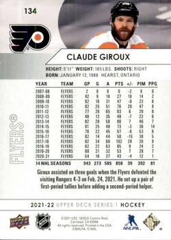 2021-22 Upper Deck #134 Claude Giroux Back