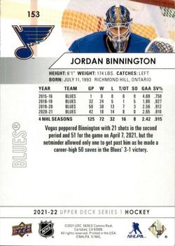 2021-22 Upper Deck #153 Jordan Binnington Back
