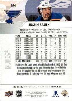 2021-22 Upper Deck #154 Justin Faulk Back