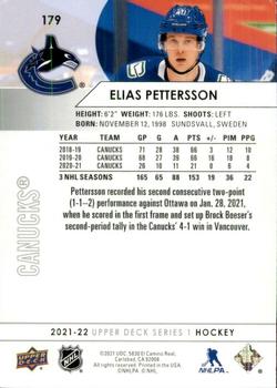 2021-22 Upper Deck #179 Elias Pettersson Back