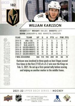 2021-22 Upper Deck #182 William Karlsson Back