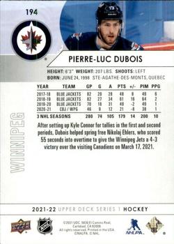 2021-22 Upper Deck #194 Pierre-Luc Dubois Back