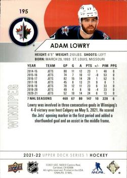 2021-22 Upper Deck #195 Adam Lowry Back