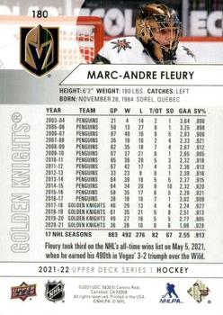 2021-22 Upper Deck #180 Marc-Andre Fleury Back