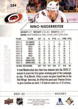 2021-22 Upper Deck #284 Nino Niederreiter Back