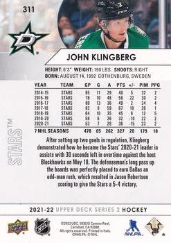 2021-22 Upper Deck #311 John Klingberg Back