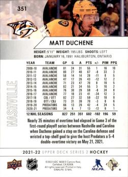 2021-22 Upper Deck #351 Matt Duchene Back