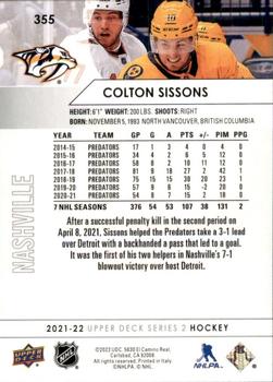 2021-22 Upper Deck #355 Colton Sissons Back