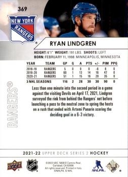 2021-22 Upper Deck #369 Ryan Lindgren Back