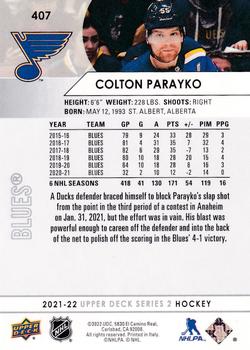 2021-22 Upper Deck #407 Colton Parayko Back