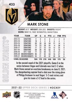 2021-22 Upper Deck #433 Mark Stone Back