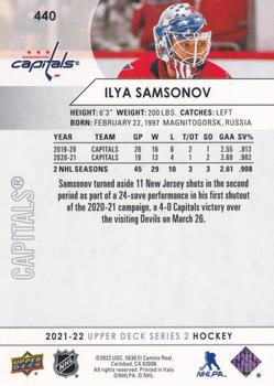 2021-22 Upper Deck #440 Ilya Samsonov Back