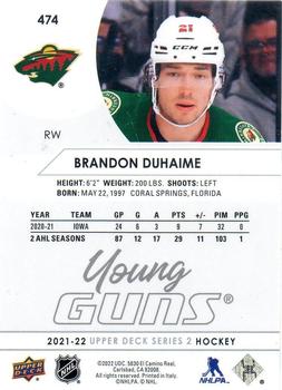 2021-22 Upper Deck #474 Brandon Duhaime Back
