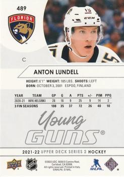 2021-22 Upper Deck #489 Anton Lundell Back