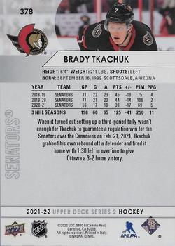 2021-22 Upper Deck #378 Brady Tkachuk Back