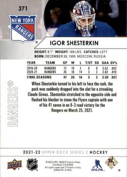 2021-22 Upper Deck #371 Igor Shesterkin Back