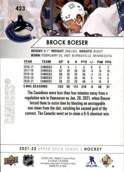 2021-22 Upper Deck #423 Brock Boeser Back