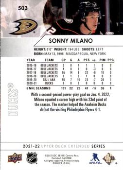 2021-22 Upper Deck #503 Sonny Milano Back