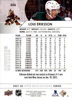 2021-22 Upper Deck #506 Loui Eriksson Back