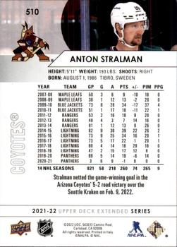 2021-22 Upper Deck #510 Anton Stralman Back