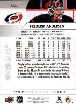 2021-22 Upper Deck #533b Frederik Andersen Back