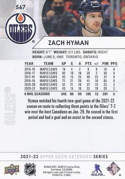 2021-22 Upper Deck #567 Zach Hyman Back